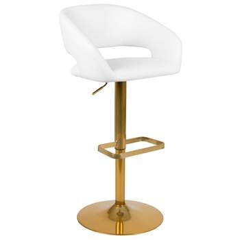 Emma and Oliver Shae Contemporary Upholstered Adjustable Height Barstool with Rounded, Cutout Mid-Back and Pedestal Base