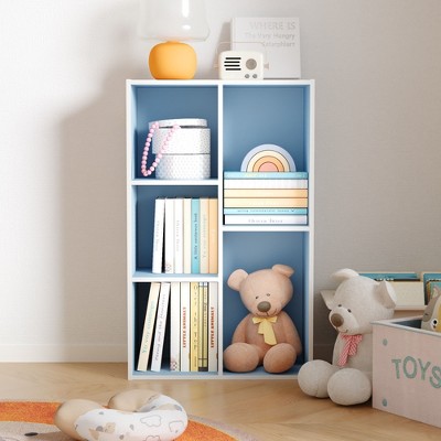HOMLUX 5 Cube Storage Bookshelf Kids Toy Organizer Horizontal Vertical, Blue