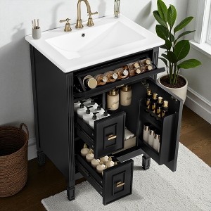 Mshliw 24" Freestanding Bathroom Vanity with Ceramic Sink, Flip Drawer & Adjustable Shelf, Solid Wood Frame, Faucet Not Included - 1 of 4