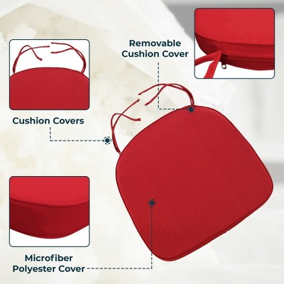 Red Memory Foam Dining Chair Cushion with Ties, Set of Two