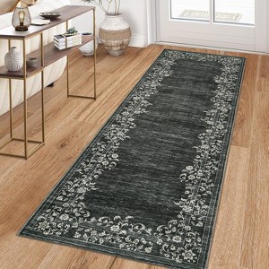 Modern Floral Washable Rug with Non-Slip Backing, for Bedroom & Living Room - 1 of 4