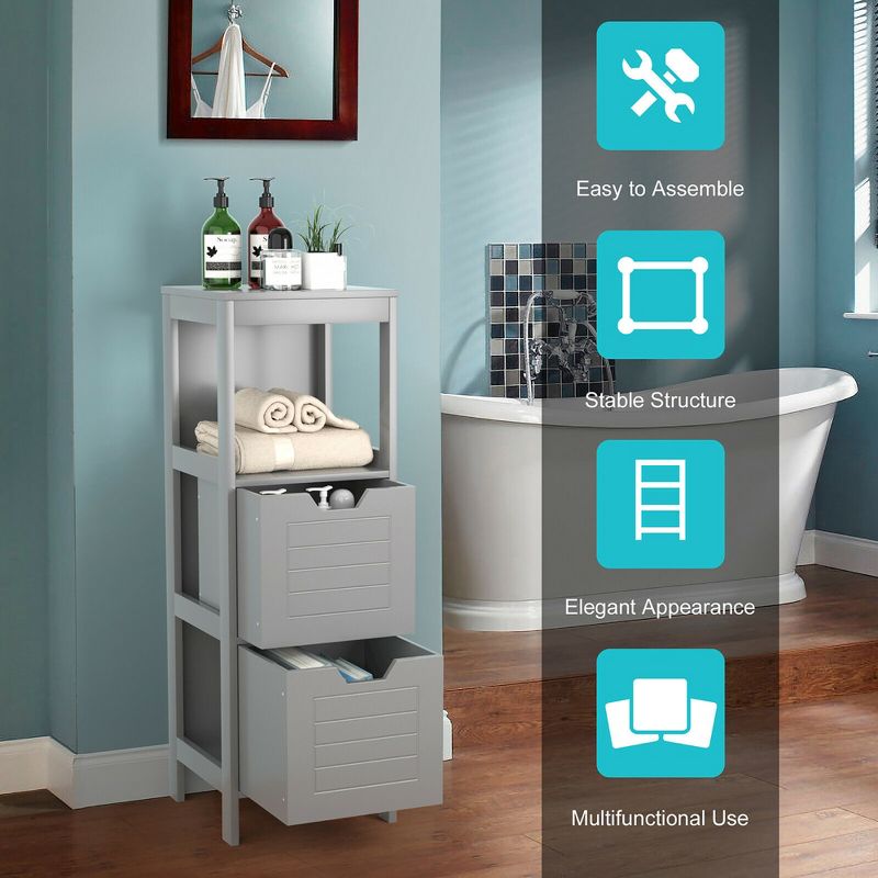 Costway Bathroom Wooden Floor Cabinet Multifunction Storage Rack Stand Organizer Gray\Black, 4 of 13
