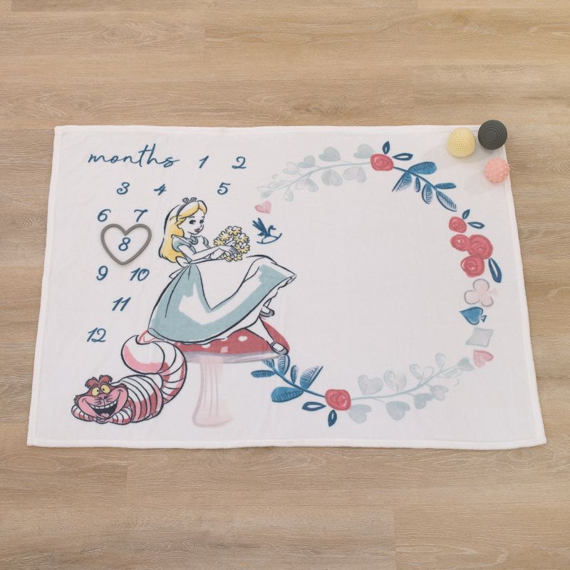 Disney Alice in Wonderland White, Pink, and Blue Cheshire Cat Super Soft Photo Op Milestone Baby Blanket, 5 of 7