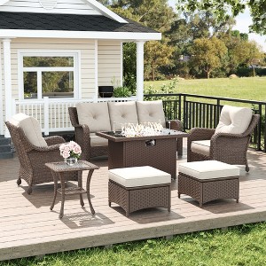 LayinSun Wicker Outdoor Furniture Set with 6-inch Comfy Cushions, High Back Patio Furniture Set with Swivel Rocking Chairs and Side Table - 1 of 4