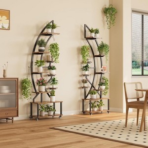 58" 6-Tier Metal Plant Stand with Grow Lights, 2PC Curved Half Moon Shelf on Wheels for Indoor Plants, Tall Flower Pot Holder for Living Room - 1 of 4
