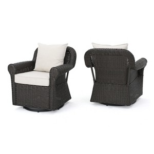 Amaya Set of 2 Wicker Swivel Rocking Chair: Patio Furniture, UV & Weather-Resistant - Christopher Knight Home - 1 of 4