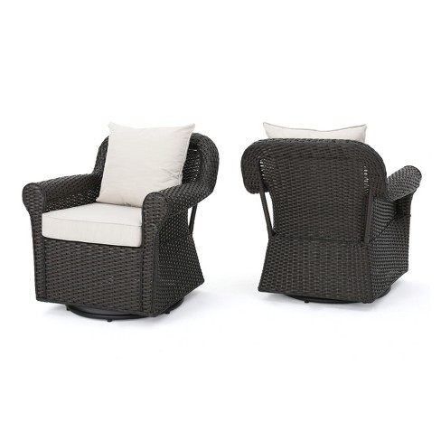 Amaya Set of 2 Wicker Swivel Rocking Chair Dark Brown Christopher Knight Home