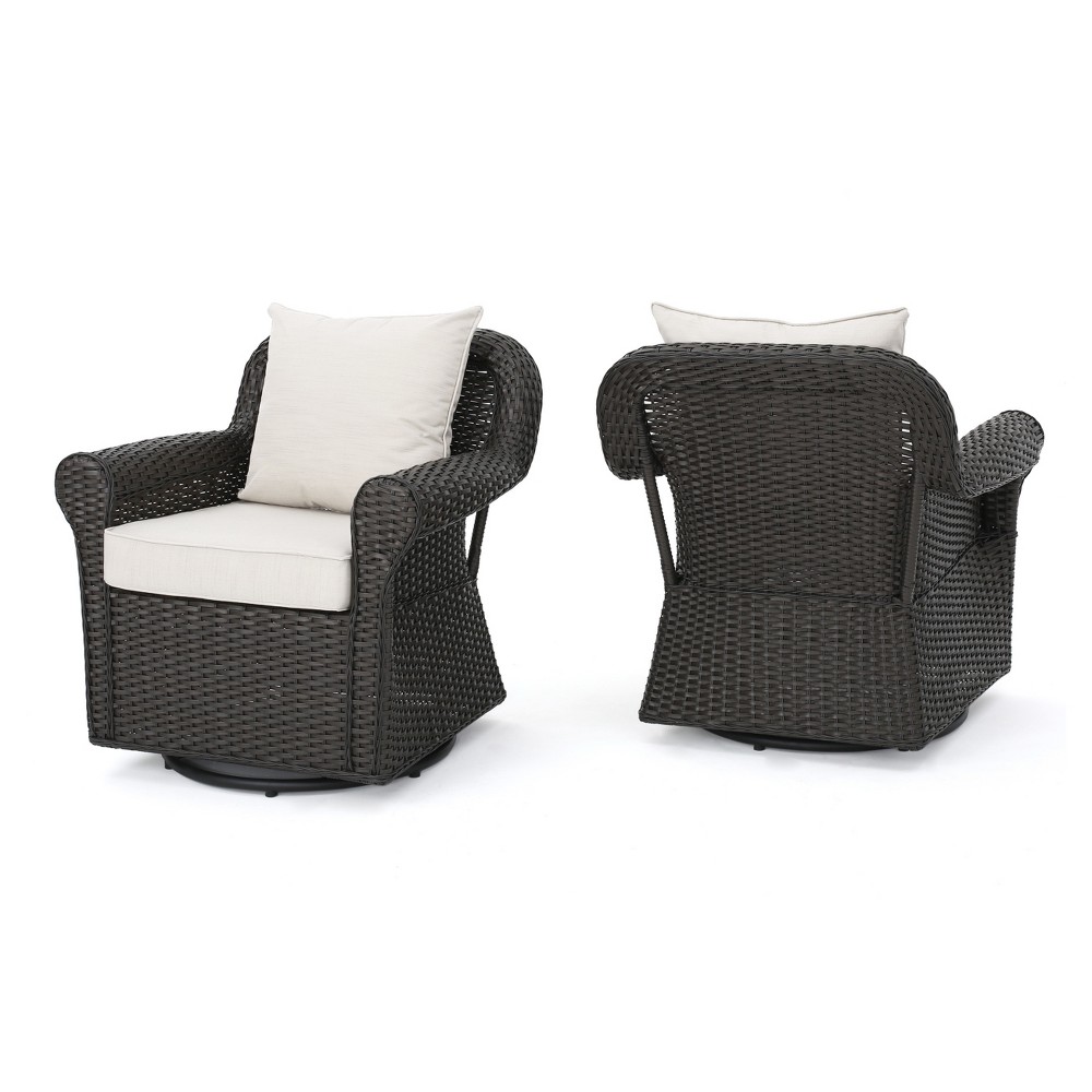 Photos - Garden Furniture Amaya Set of 2 Wicker Swivel Rocking Chair: Patio Furniture, UV & Weather