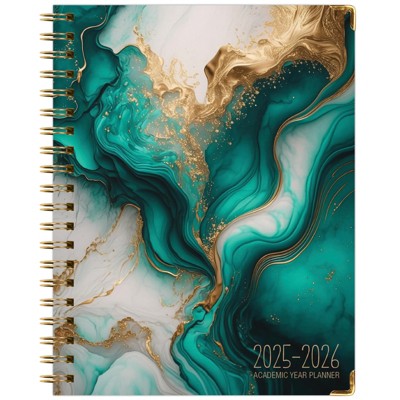 Global Printed Products Hardcover AY 2025-2026 Fashion Planner - 8.5"x11" (Teal Gold Marble)