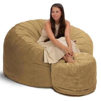 Ultimate Sack 5ft Bean Bag Chair and Footstool, Oversized Comfortable Indoor Floor Lounger, Giant Foam-Filled Furniture for Relaxing, Camel Suede
