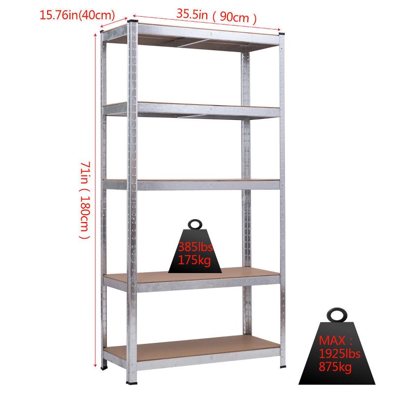 Costway 2 PC 71'' Heavy Duty Storage Shelf Steel Metal Garage Rack 5 Level Adjustable Shelves, 3 of 9
