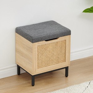 Garvee Natural Rattan Storage Chest, Storage Bench Organizer for Entryway, Bench Storage Rack with Foam Pad Seating Cushion for Hallway, Living Room - 1 of 4