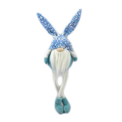 HomeRoots 20" Blue and White Fabric Rabbit Easter Standing Gnome Tabletop Sculpture