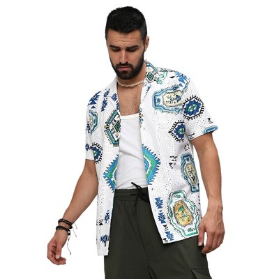 Campus Sutra Men Men's Chalk White Mesh Aztec Shirt