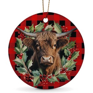 Lomsoe Highland Cow Ornaments for Christmas Tree Ceramic Christmas Ornaments Red Christmas Tree Hanging Decor Christmas Gift Christmas Decor - 1 of 4