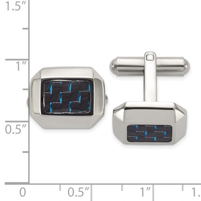 Chisel Stainless Steel Polished with Black and Blue Carbon Fiber Inlay Cuff Links