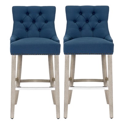 WestinTrends 29" Linen Tufted Buttons Upholstered Wingback Bar Stool (Set of 2)