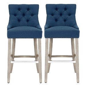 WestinTrends 29" Linen Tufted Buttons Upholstered Wingback Bar Stool (Set of 2) - 1 of 4