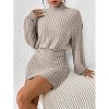 Long Lantern Sleeve Ribbed Knit Sweater Dress, Turtle Neck Bodycon Mini Pullover Dress for Women, Fall and Winter Fashion Khaki - 4 of 4
