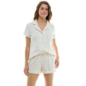 Jaclyn Intimates Womens Embossed Velour Notch Collar Top & Sleep Shorts PJ Set - 1 of 4