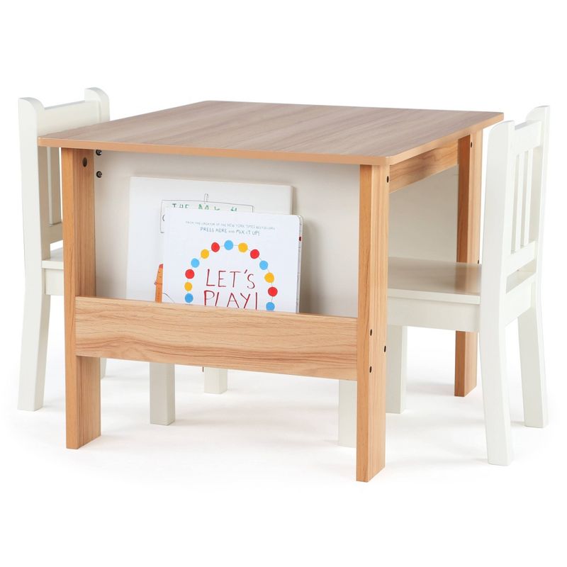 3pc Journey Collection Kids&#39; Table and Book Rack with Chairs Natural/White - Humble Crew, 1 of 11