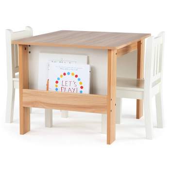 3pc Journey Collection Kids' Table and Book Rack with Chairs Natural/White - Humble Crew