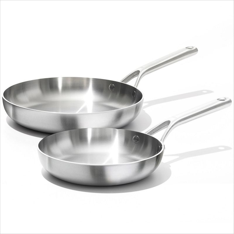 OXO 2pc Mira Tri-Ply Stainless Steel Frypan Set Silver, 1 of 6