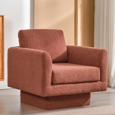 TOAOTBNBO  360° Swivel Accent Chair with Soft Cushion, Round Armchair Suitable for Sitting Room Upholstered Chair Made of Teddy Fabric, Red
