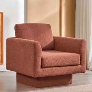 TOAOTBNBO  360° Swivel Accent Chair with Soft Cushion, Round Armchair Suitable for Sitting Room Upholstered Chair Made of Teddy Fabric, Red - 1 of 4