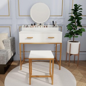 FONTOI 31.5"W Makeup Vanity Set with Mirror and Stool Storage Drawers and Organizer for Bedroom Dressing Room, White, 31.5"*18.5"*53.5" - 1 of 4