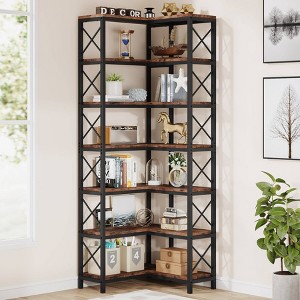 LITTLE TREE 66.74" 7 Shelf Large Corner Bookcase For Living Room with Wood/Metal - 1 of 4