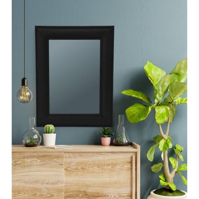 Black Firwood and Rattan Rectangular Wall Mirror