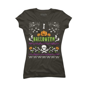 Junior's Design By Humans Halloween Lover Ugly Sweater By machmigo T-Shirt - 1 of 3