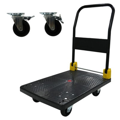 VisioGear Foldable Platform Push Hand Truck Cart Dolly, 880 lbs. Weight Capacity, 2 Swivel Brake Wheels, Black, 35.8"*23.6"*35.6"