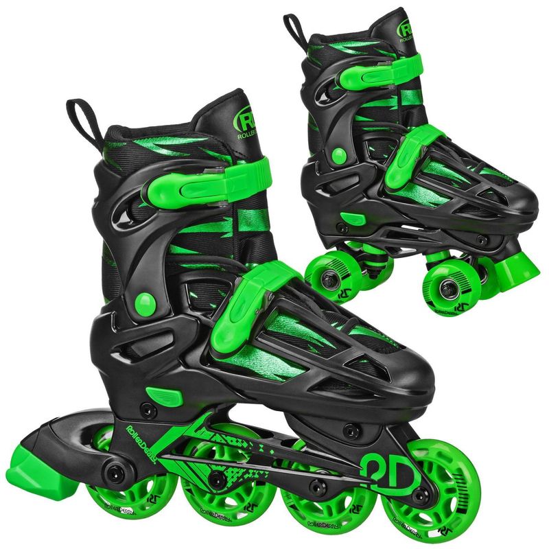 Roller Derby Green Wire Kids' Adjustable Inline-Quad Combo Skates - Black/Green, 1 of 6