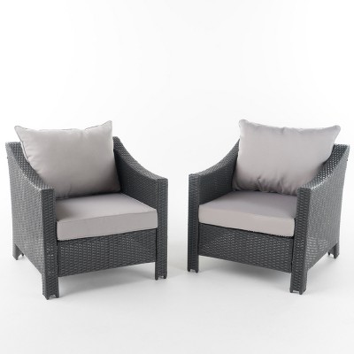 Antibes Set of 2 Wicker Club Chair with Cushions - Gray - Christopher Knight Home