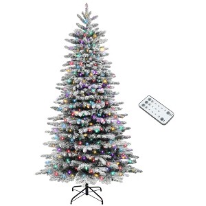 Aghana Digitals 6.5ft Pre-Lit Snow Flocked Christmas Tree, 400 LED Warm/Color Lights, 990 Branch - 1 of 4