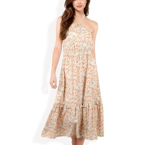 Anna-Kaci Women's Floral Print Halter Maxi Dress with Skirt and Elastic Waist - 1 of 4