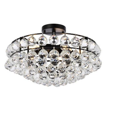 Savannah 18'' Black Iron and Crystal Flush Mount Light