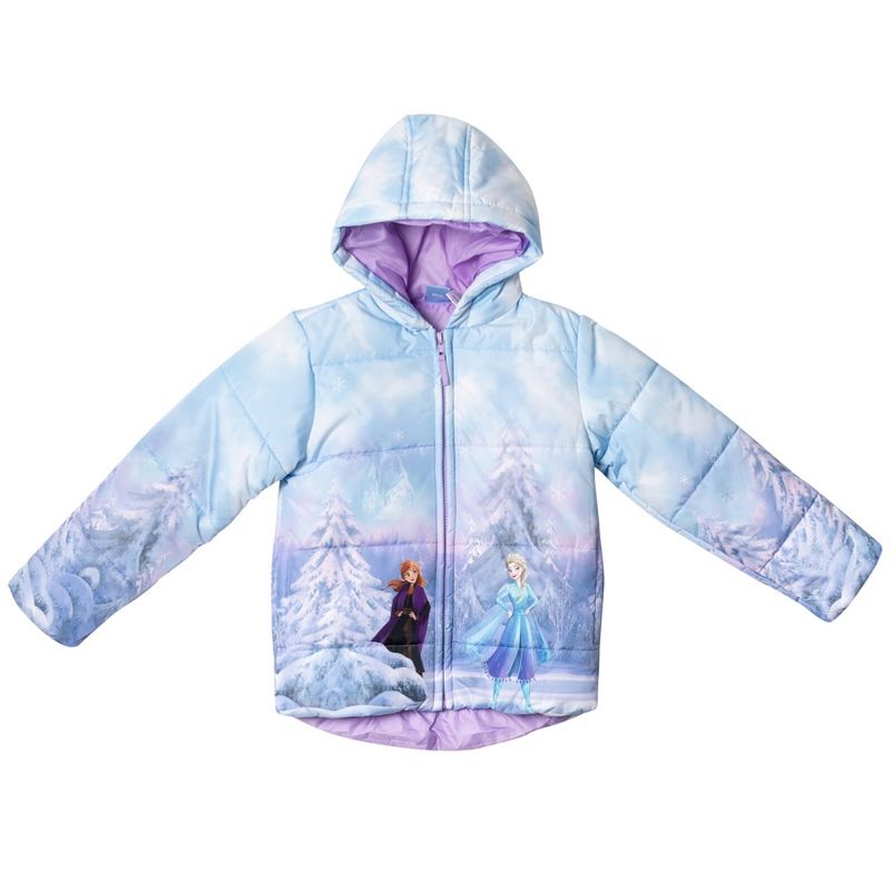 Disney Frozen Princess Anna Elsa Girls Zip Up Winter Coat Puffer Jacket Toddler, 3 of 9