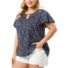 Agnes Orinda Plus Size Womens Tops Keyhole Flutter Short Sleeve Chiffon Floral Pattern - 2 of 4