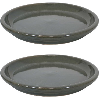 Sunnydaze Outdoor/Indoor High-Fired Glazed UV-Resistant and Frost-Resistant Ceramic Flower Pot Planter Saucer - 12" Diameter - Gray - 2-Pack