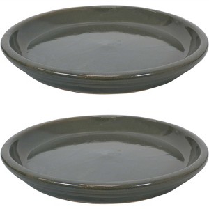 Sunnydaze Outdoor/Indoor High-Fired Glazed UV- and Frost-Resistant Ceramic Flower Pot Planter Saucers - 2-Pack - 1 of 4