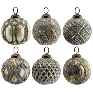 AuldHome Design Farmhouse Ball Christmas Ornaments, 6pc Set; Distressed Metal Ball Vintage Mercury Glass Style Rustic Holiday Decorations - 1 of 4