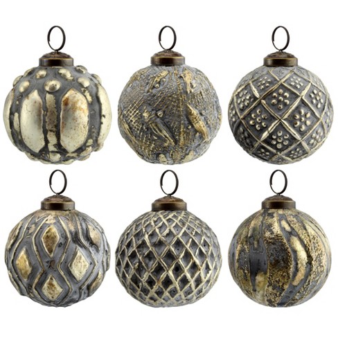 Auldhome Design Farmhouse Antique Gold Ball Ornaments, 6pc Set 