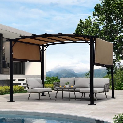 12×9 FT Outdoor Pergola Gazebo with Retractable Canopy,Steel Frame Sun Shelter-Maison Boucle
