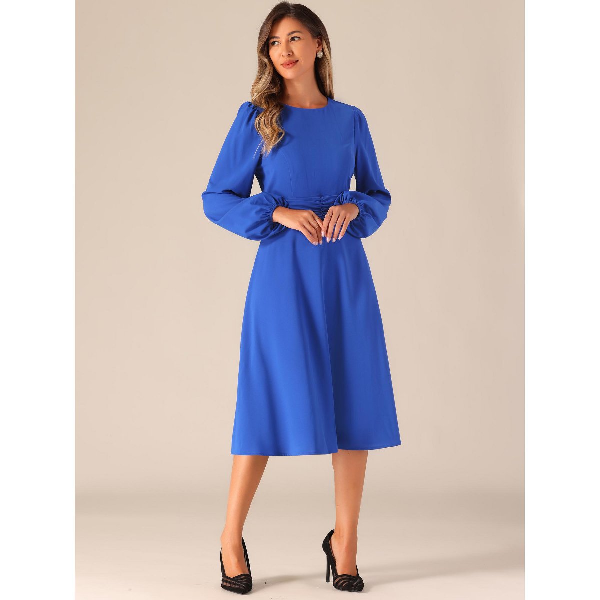 Женские платья INSPIRE CHIC Women's Lantern Long Sleeves Midi Autumn Winter Party Gown Dress X-Small Royal Blue — фото 4