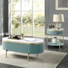 2pc Cartehena Faux Marble Coffee and End Table Set Light Teal Blue - HOMES: Inside + Out: Gold Twist, Concealed Drawer, Oval Shape - 2 of 4
