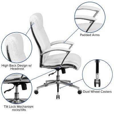 White High Back Leather Executive Swivel Office Chair with Chrome Base