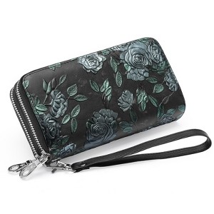 BEAFUP Women's Wallet,Creative Floral PrintLarge Capacity Double Zip Leather Wallet,RFID Blocking and Wristlet,(Random Print) - 1 of 4
